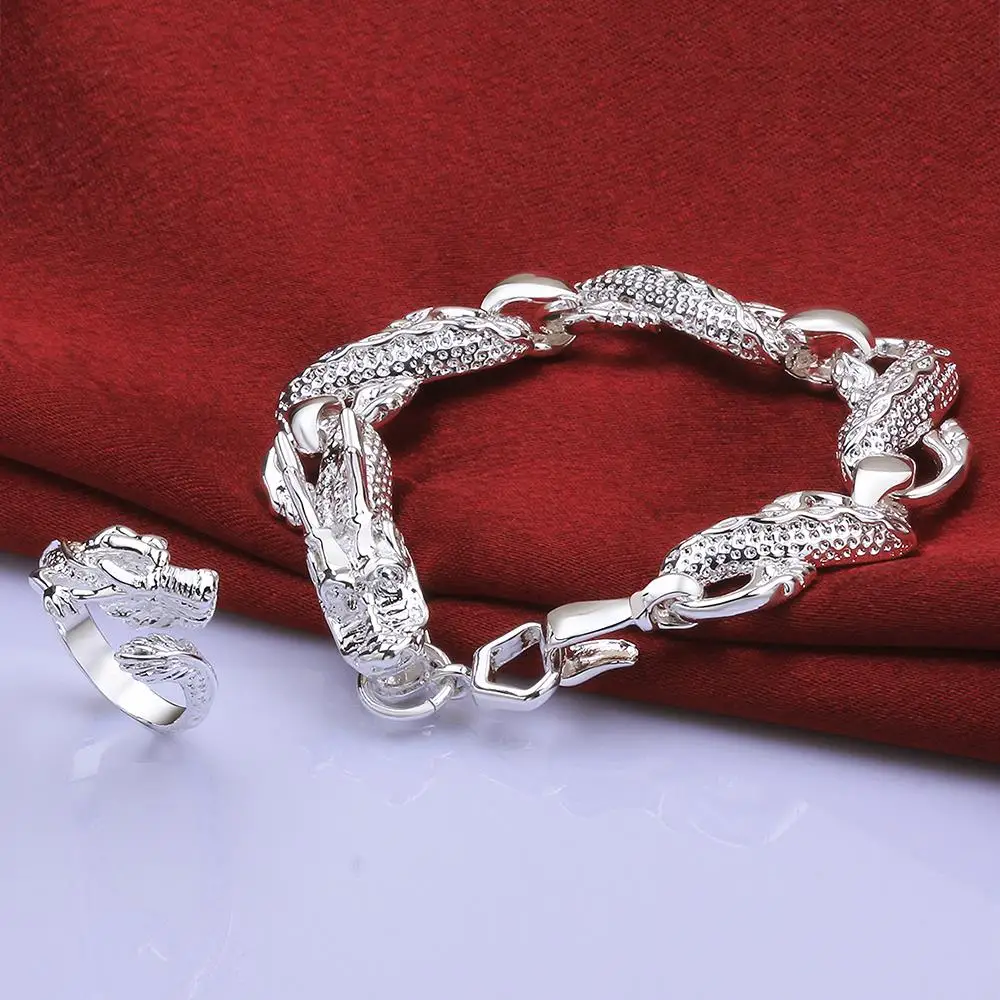 

Vintage men's 925 Sterling Silver Fine classic Dragon bracelets rings Jewelry sets Fashion Party wedding brands Holiday gifts