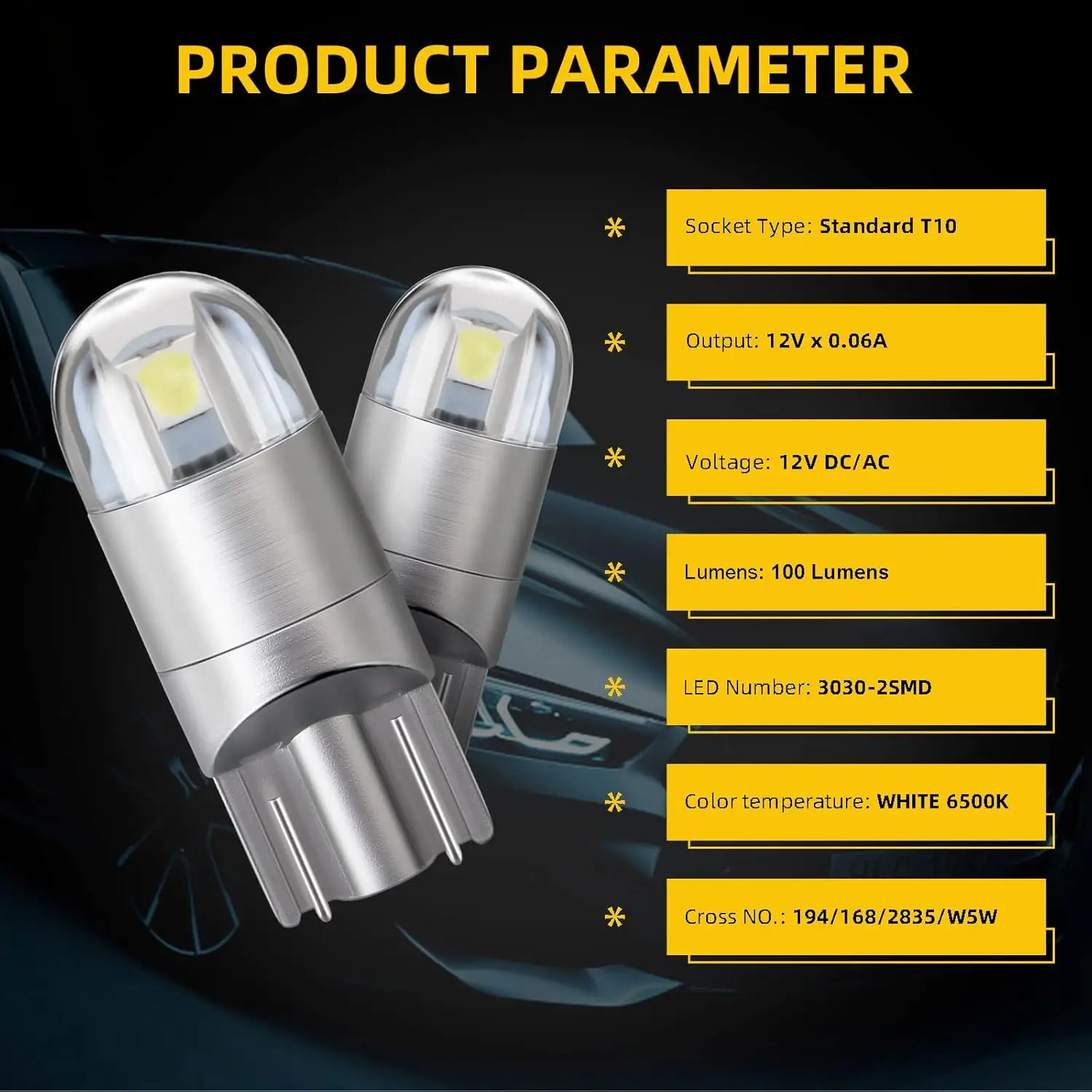 Kit 8 Ampoules LED 12V W5W/T10 – Lumière Blanche 6000K – Pour Plafonnier, Coffre, Plaque Immatriculation Voiture