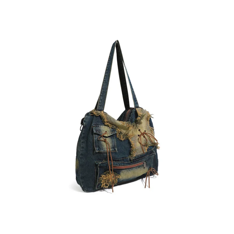 New Style Large Capacity Tote Bag for Hot Girls Vintage Single Shoulder Bag Washed Denim Casual Women's Handbag