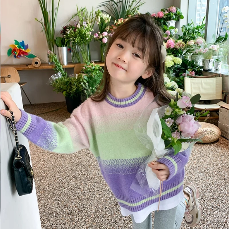 

Свитер для девочек шерстяное пальто детские топы вязаные Новинка 2023 Утепленная зимняя Осенняя Высококачественная хлопковая детская одежда