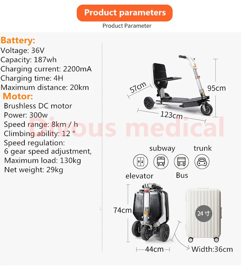 Auto Folding Electric Tricycle Mobility Scooter for Adult Elderly Disabled People 6