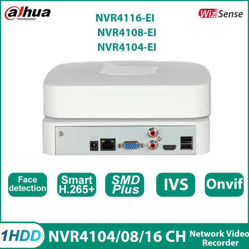 Dahua NVR4104-EI 교체 미니 위즈센스, NVR ONVIF 1HDD P2P 지지대 Imou 비디오 녹음기, NVR4104/08/16-4KS2, H.265 + 4/8/16 채널