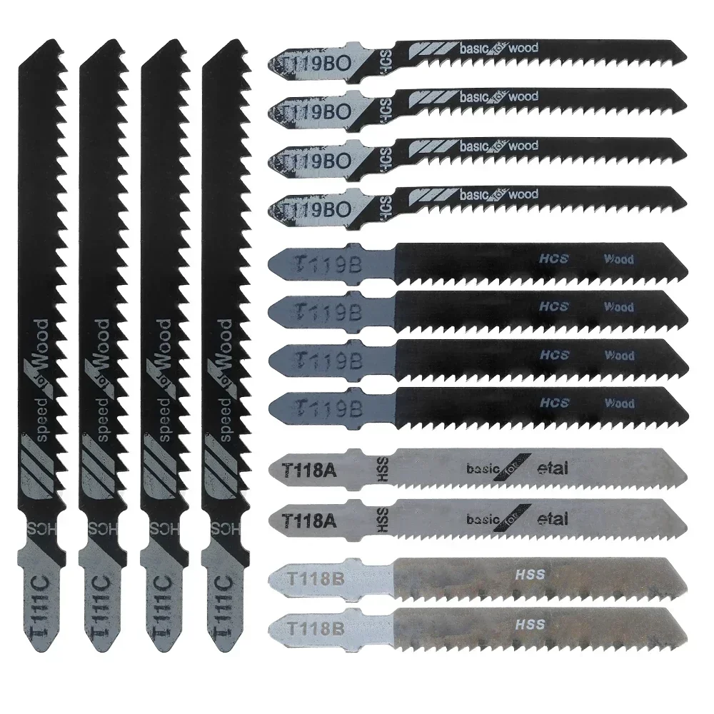 Jig Saw Blade Set 16pcs Metal Wood Assorted Blades for Wood plastic metal Cutting T119BO/T119B/T111C/T118B/T118A jig saw blades