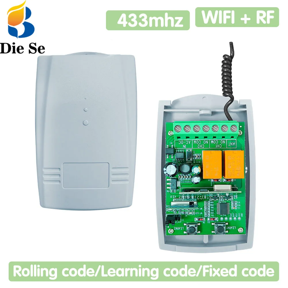 Diese-tuya Wifi rf Interruptor Abridor de Porta Deslizante ac dc 12v 24v 2ch Receptor Trabalhando com Código de Rolamento Controle Remoto