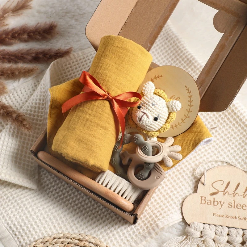 Baby Bath Set Kid Towel Cotton Blanket Bath Toy Baby Silicone Teether Rattle Baby Milestone Photography Supplies Baby Birth Gift