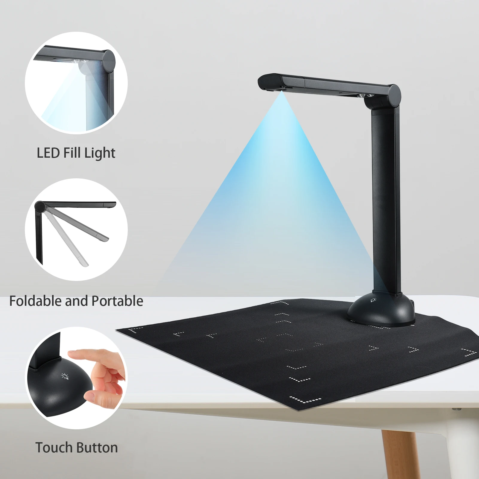 Document Camera Book Scanner A3 Size HD 16 Mega-pixels High Speed Scanning Support Multi-Language USB Port LED Fill Light