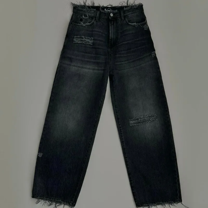 Deeptown Washed Ripped Distressed Jeans 여성 및 남성 홀 자수 와이드 레그 아메리칸 레트로 데님 바지 Baggy Punk Street