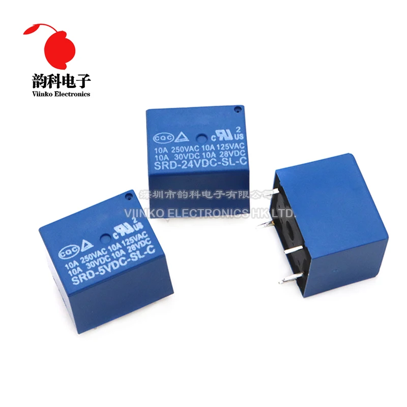 10pcs Relay SRD-03VDC-SL-C SRD-05VDC-SL-C SRD-12VDC-SL-C SRD-24VDC-SL-C SRD-48VDC-SL-C 3V 5V 6V 9V 12V 24V 48V 10A 250VAC 5PIN