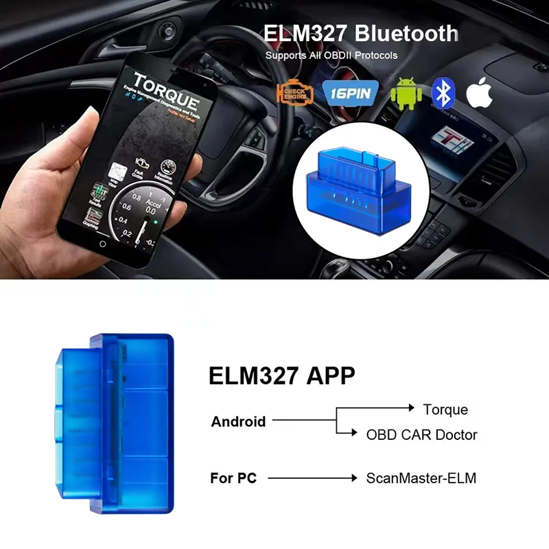 Mini ELM327 V2.1 OBD2 Scanner Code Reader Bluetooth Car Diagnostic Tool Automotive Fault Detector For Android /IOS