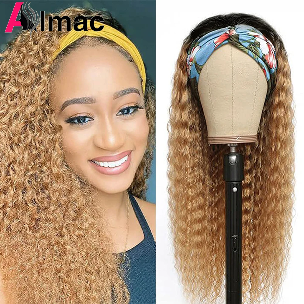 1B27OmbreHoneyBlondeHumanHairWigsForWomenDeepWaveHeadband