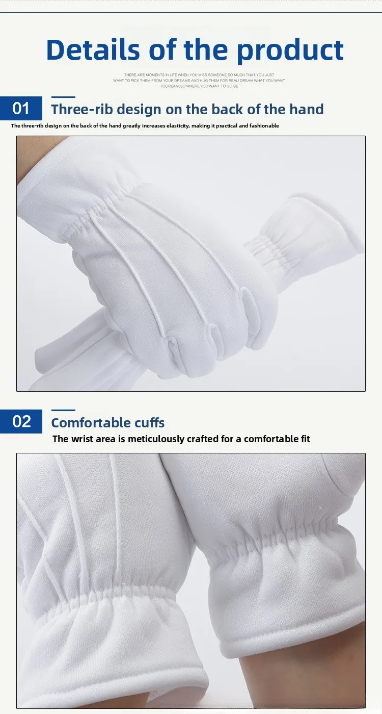 1Pair White Formal Gloves Winter Warm Men Uniform Tuxedo Honor Guard Parade Cosplay Costume Inspection Work Butler Gloves