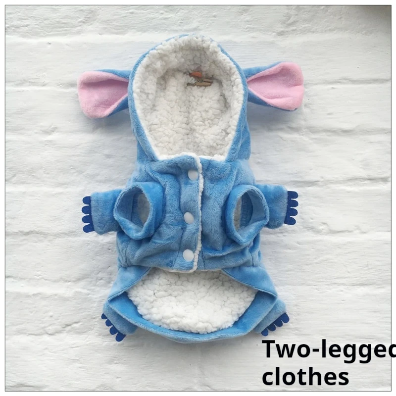 Autumn Winter Cartoon Pet Clothing Stitch Same Style Cat And Dog Clothing Two Leg Pet Transformation Warm Cotton Clothe