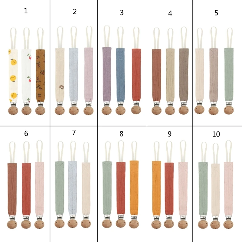 Cute Cotton Wooden Pacifier Clip 3Pcs for Baby Girl Boy Soother Chain Holder Babies Newborn Teething Toy Shower Gift pacifier chain,pacifier clip,pacifier accessories,teether clip