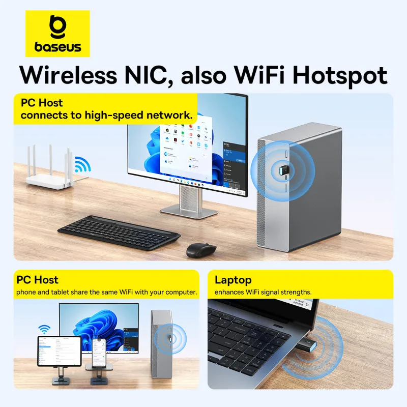 Baseus-adaptador Wifi 2.4g e 5g Usb Placa de Rede Lan sem Fio Antena Ethernet Dongle para Desktop Laptop Windows Linux - Imagem 5