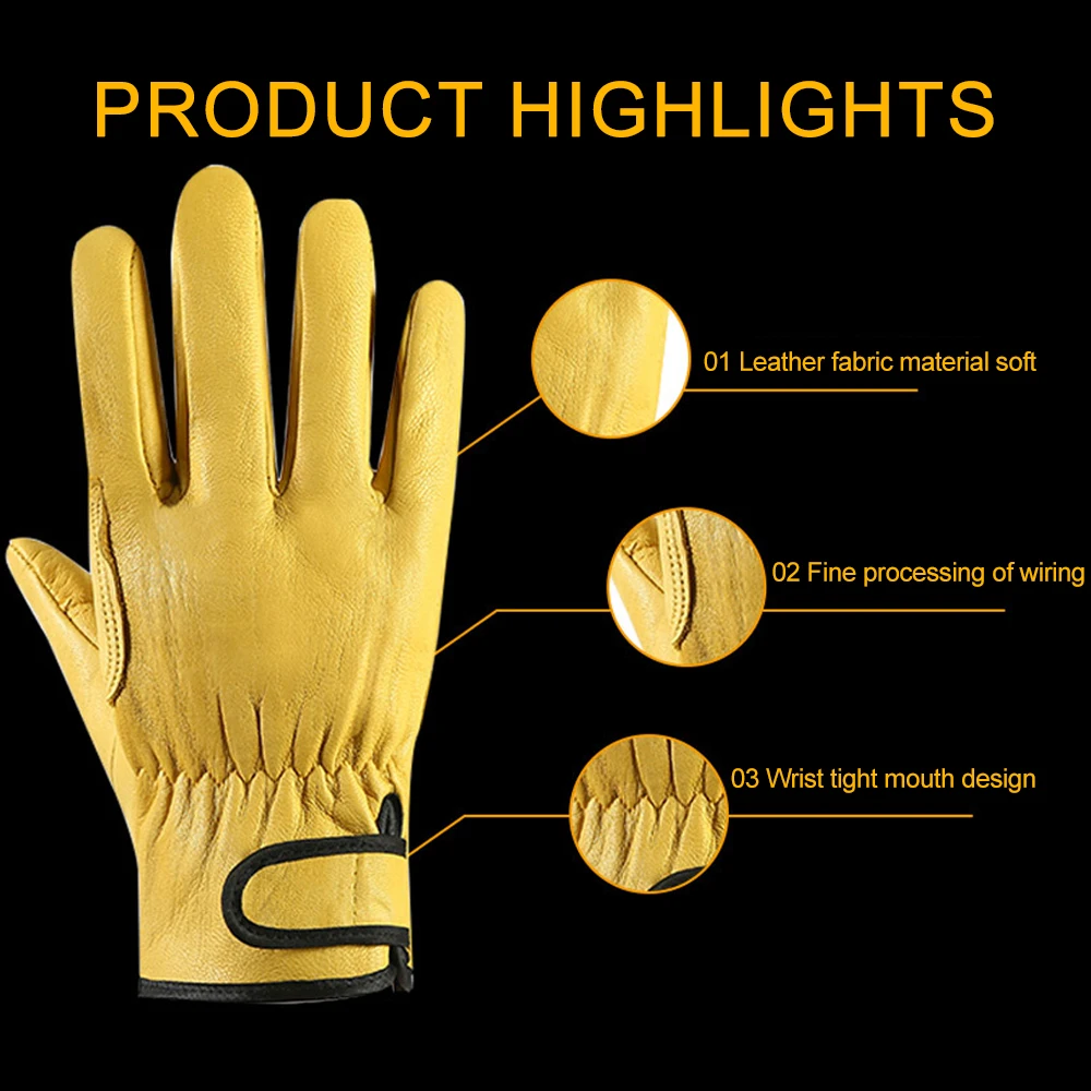 Work gloves sheepskin leather workers work welding safety protection garden sports motorcycle driver wear-resistant gloves 4