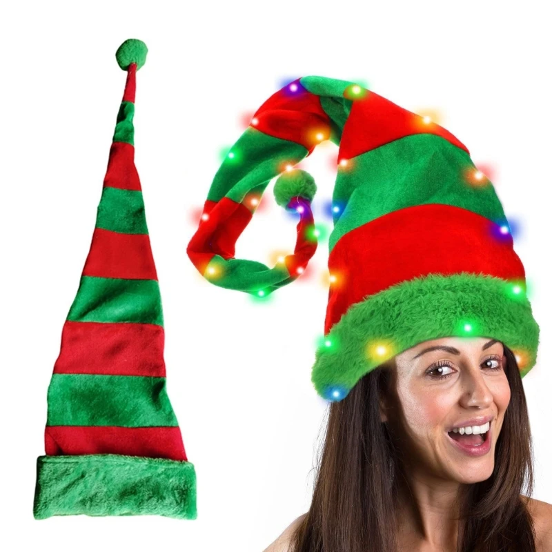 Slouch Baggy Hat Light up for Christmas Photo Props Cheerful Charactor Costume Mischievous Long Caps Hat Santa Helpers
