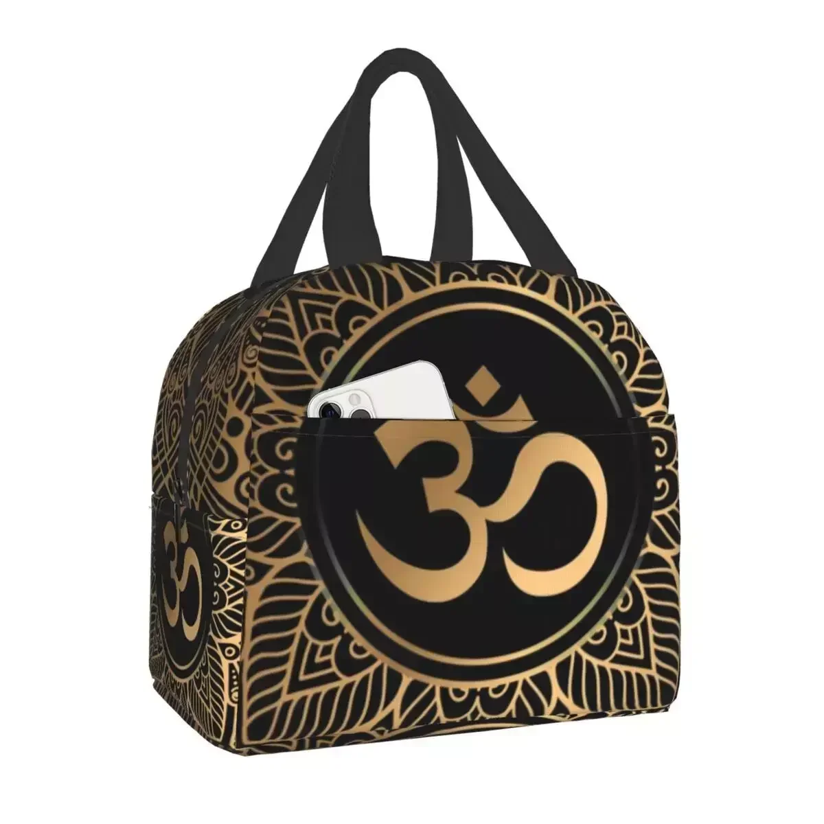 

2024 New Golden Mandala Funny Thermal Insulated Lunch Bags Gold Golden Mandala Om Yoga Aum Ohm Henna Resuable Lunch Food Box