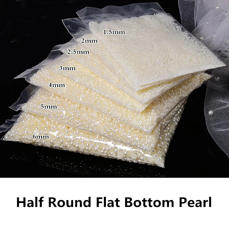 Description Picture 3 of item2-25mm all sizes White Ivory ABS Imitation Pearl Half Round Loose Bead for Jewelry Nail Art DIY Craft Garment Accessories