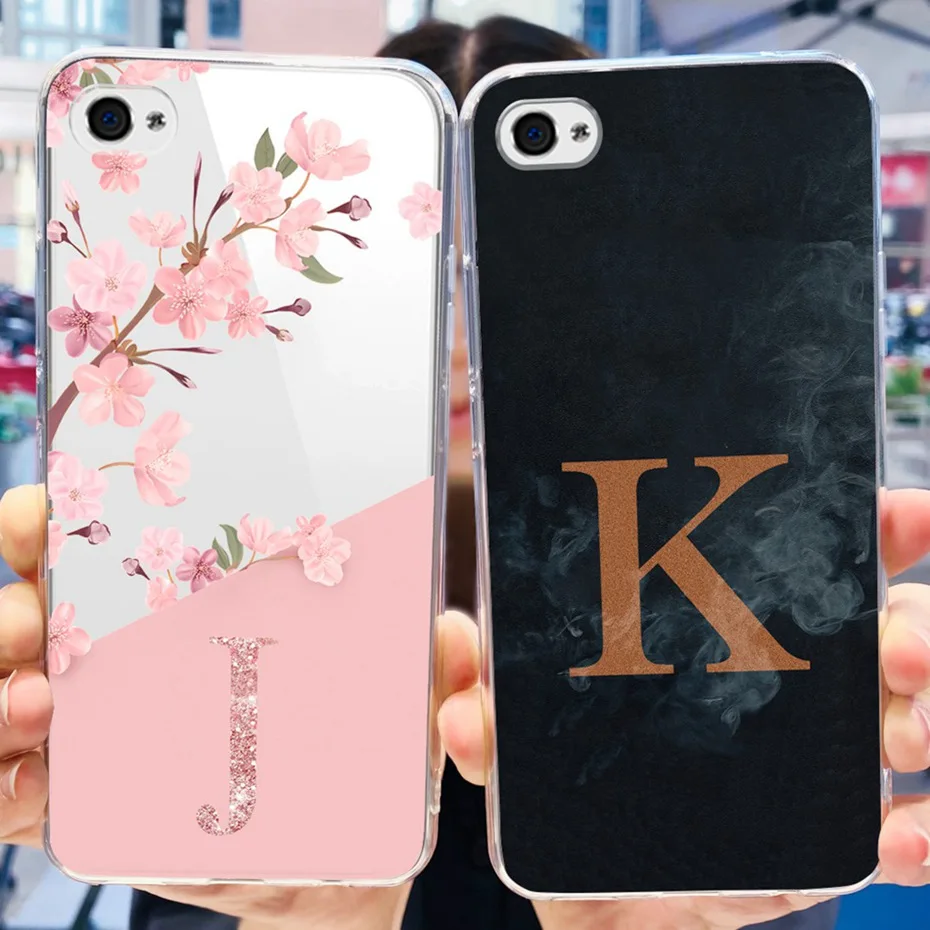 Custodia Per Iphone 4 4S Cute Flower Iniziale Lettera Morbida Cover Posteriore In Silicone Tpu Per Iphone4 Iphone4S Custodie Per Telefoni