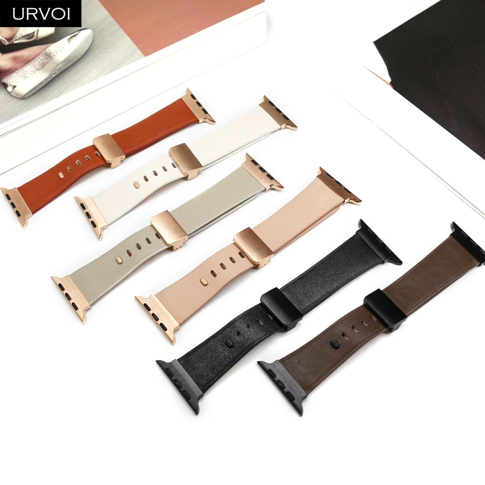 URVOI Starlight Rose Gold Leather Watch Strap with D-Pin Metal Buckle