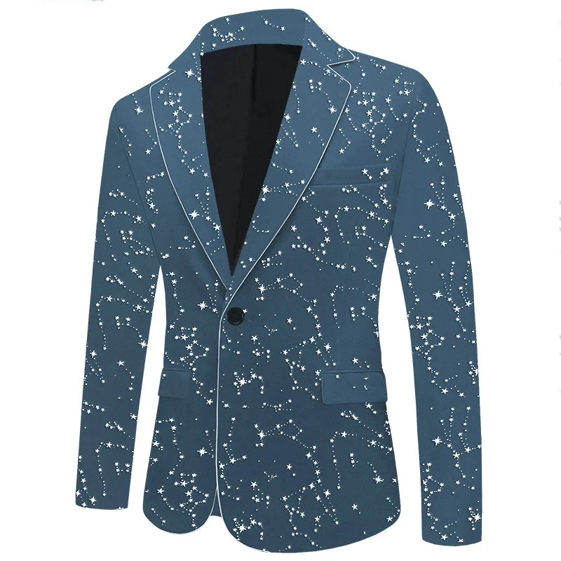 Luxury Gold Star Velvet Men Dress Blazer Black One Button Lapel Collar Suit Jacket Embroidery Fashion Wedding Party Prom Costume