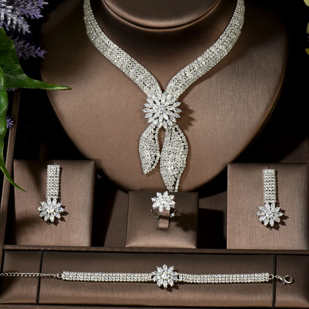 

Fashion Luxury Big 4pcs Jewelry Set With Cubic Zirconia for Women Bridal Party Wedding Accessories Saudi Arabic Dubai N-1433