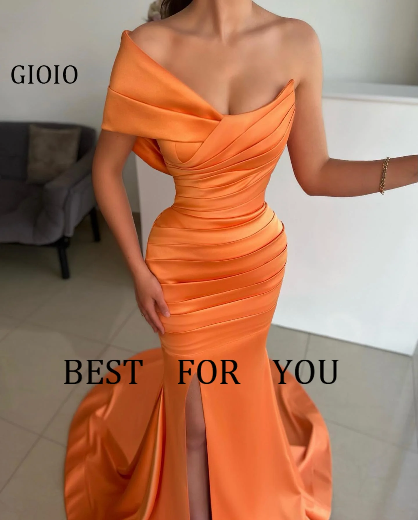 

GIOIO One Shoulder Luxury Formal Evening Dresses Sexy Pleat Sleeveless فساتين سهرة Floor Length Elegant Prom Gowns Party Women