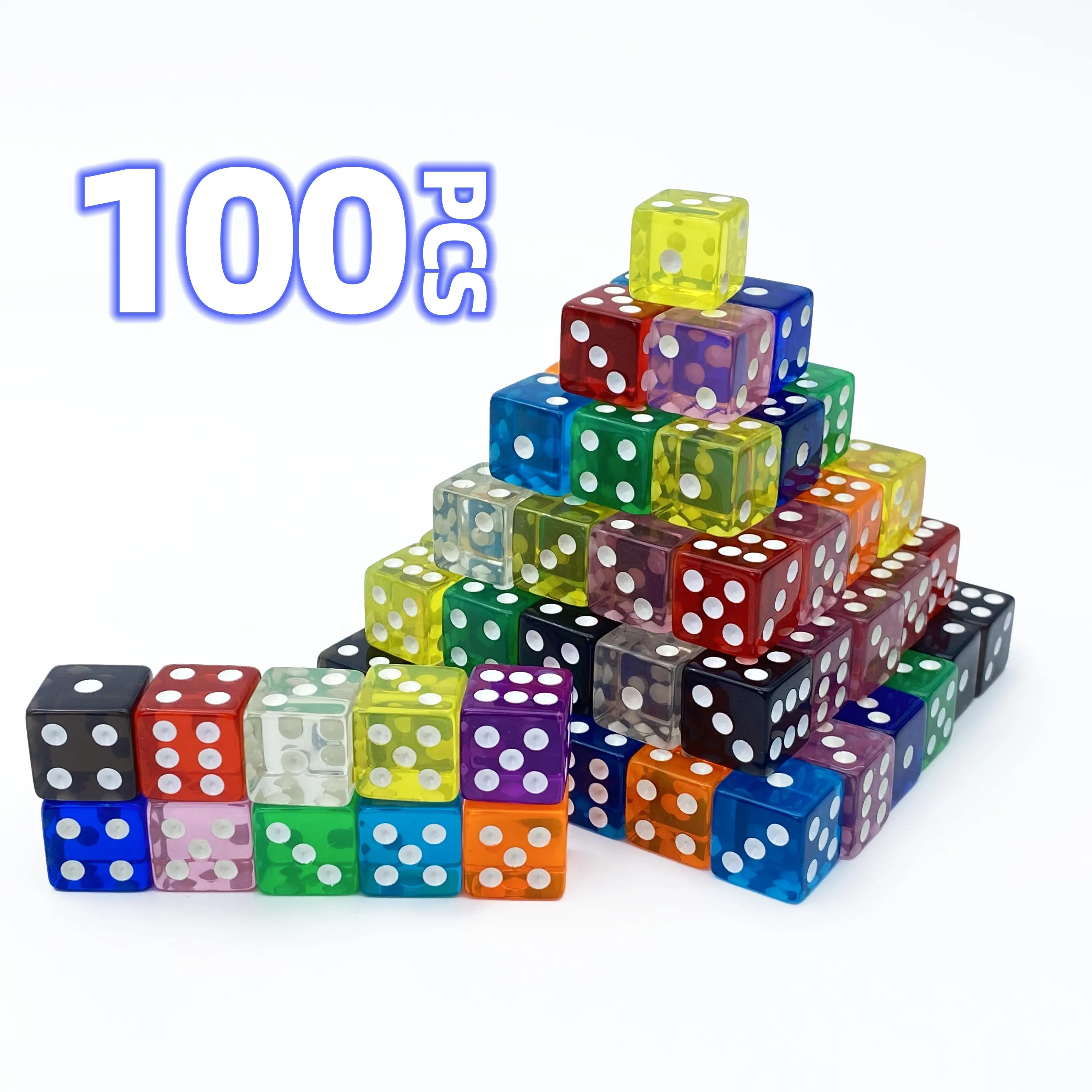 Acrylic Dice 100 Pcs Per Package 10 Color 16mm 6 Side D6 Square Corner Transperent Colorful Board Game Casino Party Gift