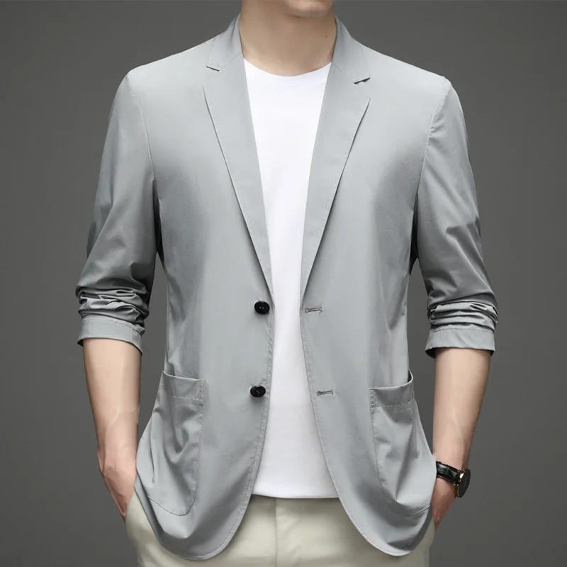 

5960-RR-loose Korean version Man 2021 summer new ice fitting silk Customized suit breathable half sleeve