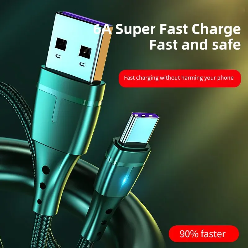 

6A 120W USB Type C Cable Super Fast Charger Cable 0.3M/1M/2M Quick Charge USB C Cable For Huawei Samsung Xiaomi Phone Data Cord