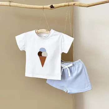 Summer New Baby Clothes Sets Children Clothing Ice Cream Print T-shirt+Shorts Infant Toddler Outfit 2Pcs Boy Girl Suit Clothes