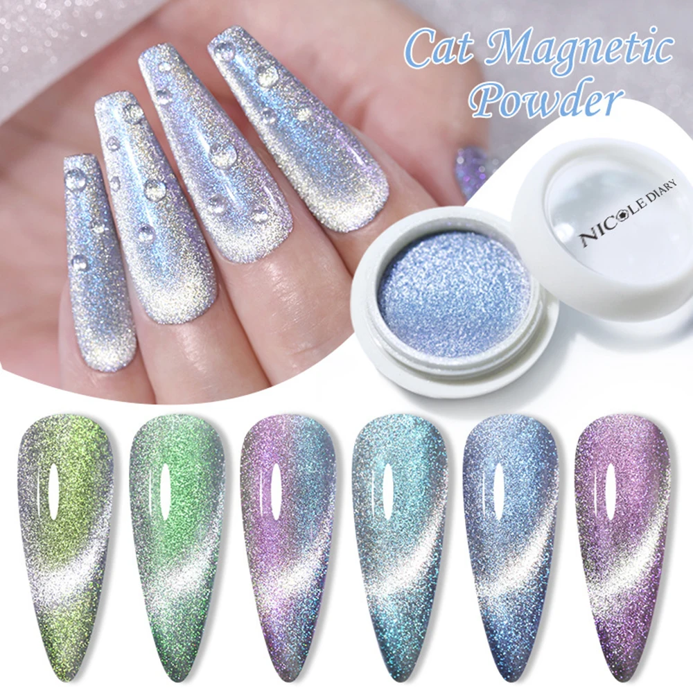 Aurora Crystal Cat Eye Powder Dream Dynamic Crystal Stone Smoothie Cat Eye Polvere Magnetica Polvere Per Unghie Fai Da Te