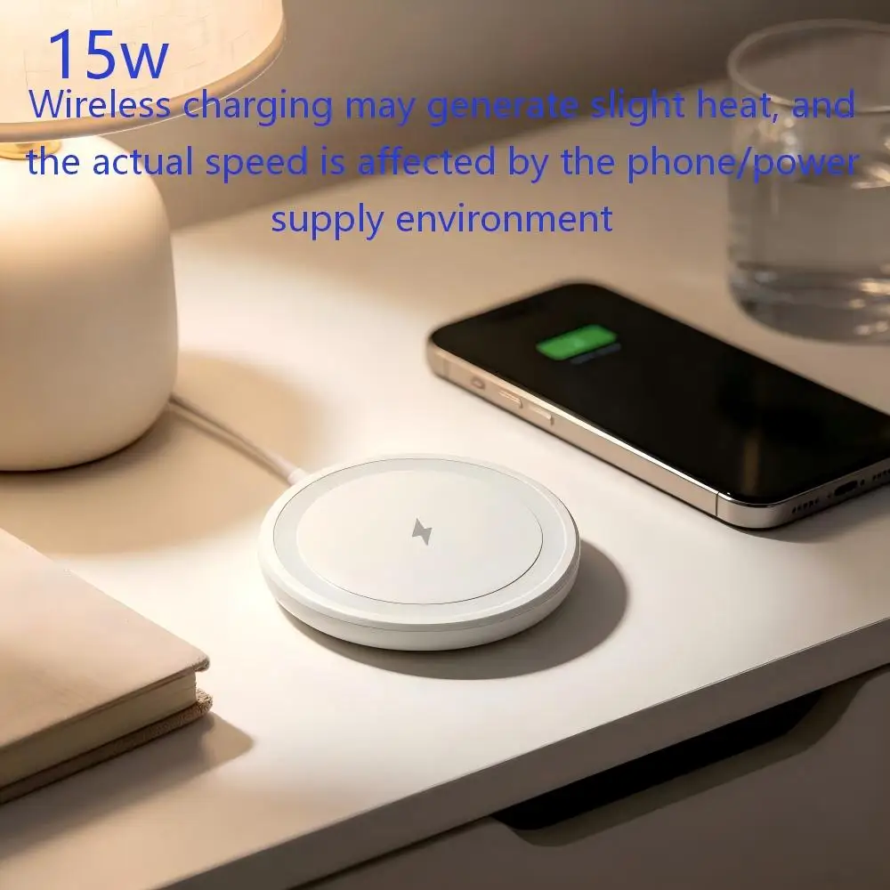Compact Magnetic Wireless Charger with Strong Magnet - Slim Portable 15W Fast Charging