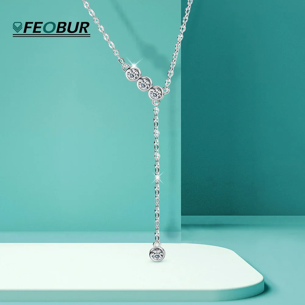 FEOBUR Full Moissanite Necklace for Women S925 Sterling