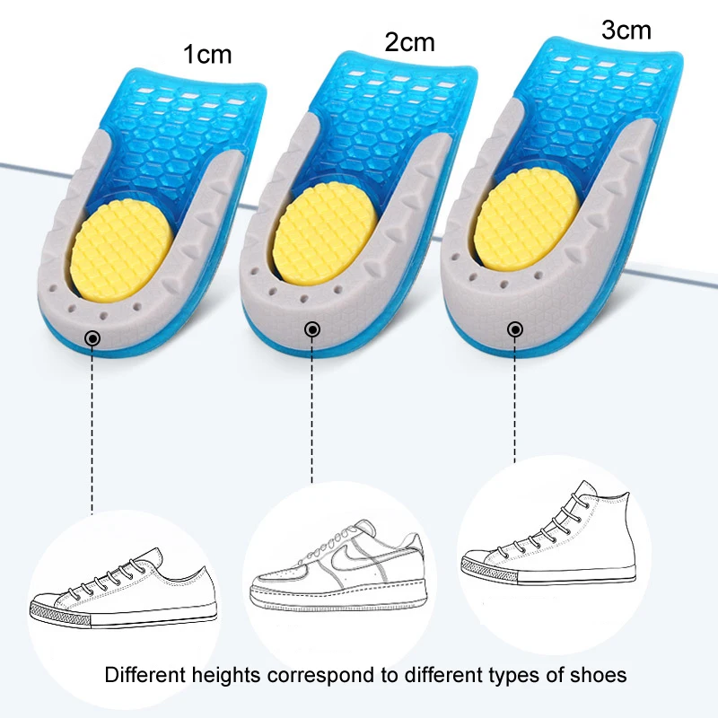 Shoe Insoles TPE Heightened Insole Height Increase Half Shoes Pad Men Women Silicone Gel Invisible Growing Heel 1-3cm Lift Soles