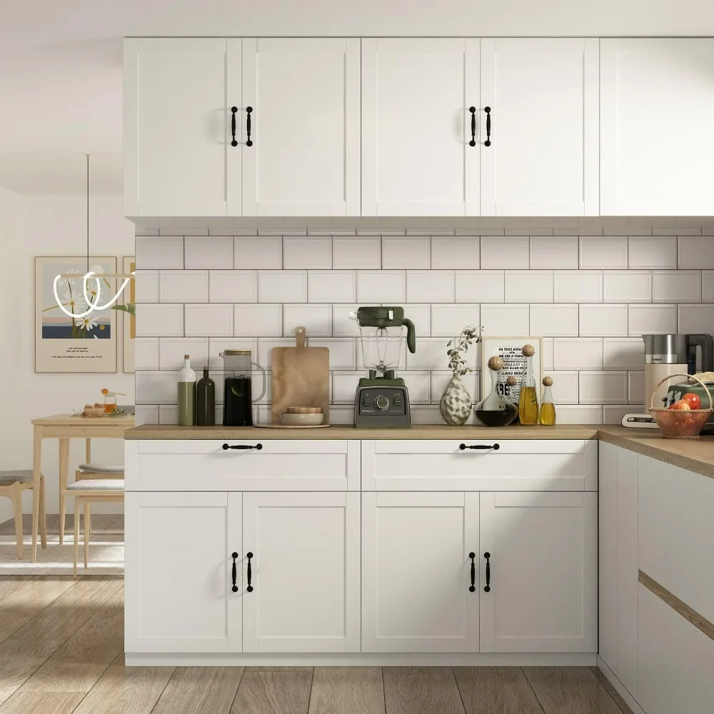 Kitchen-Cabinet-and-Wall-Mounted-Cabinet-with-Countertop-2-Drawers-Wall ...
