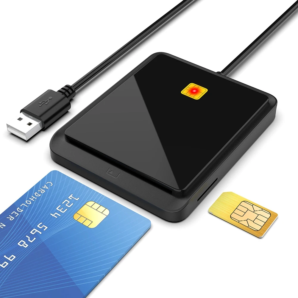 

Portable USB 2.0 Smart Card Reader CAC&ID Bank Card SIM Card Card Reader Dual Card Slot Design for Windows Linux, Black