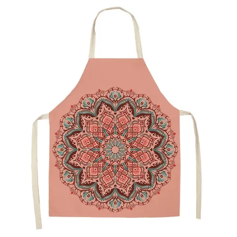 

Hot Sale Boho Style Mandala Oil-proof Apron Household Kitchen Cooking Anti-fouling Cleaning Tool Accessories Printed Linen Apron