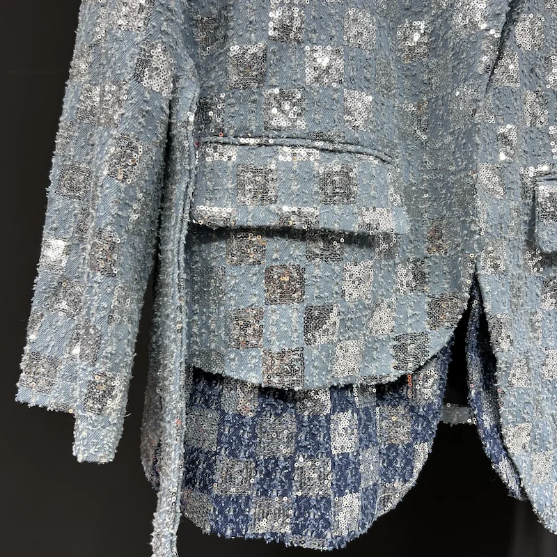 PFHQ New Korean Style Men's Denim Suit Jackets Lapel Belt Irregular Sequins Loose Plaid Niche Casual Male Blazer Fashion 21Z9080