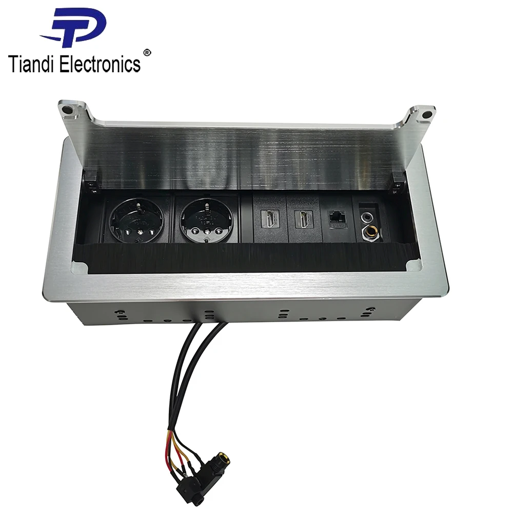 

Brush Clamshell Information Tabletop Socket EU Power HD HDMI 3.5 Video + Microphone Multimedia Outlet Box RJ45 Network Interface