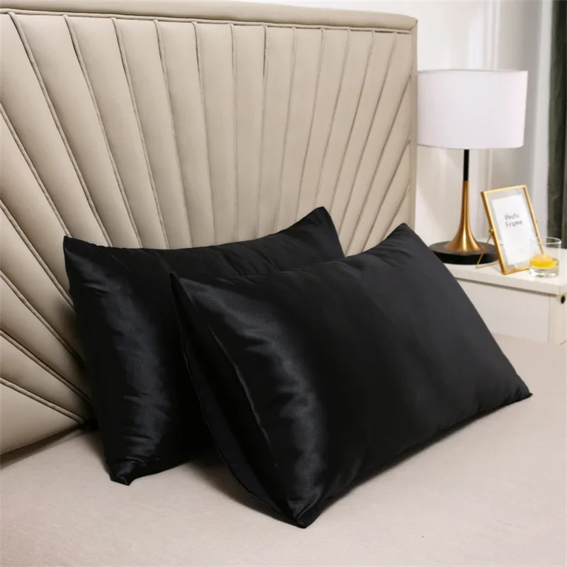 

2pcs Silk Pillowcase Children's Winter Anti-static Soft Pillow Protective Case Home Solid Color Pillow Case Anti-dirty Bedding