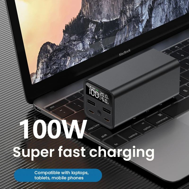 Фото 20000 мАч Power Bank Station PD100W USB C Быстрое зарядное устройство Наружная портативная внешняя батарея Светодиодное освещение для iPhone Samsung Xiaomi №2