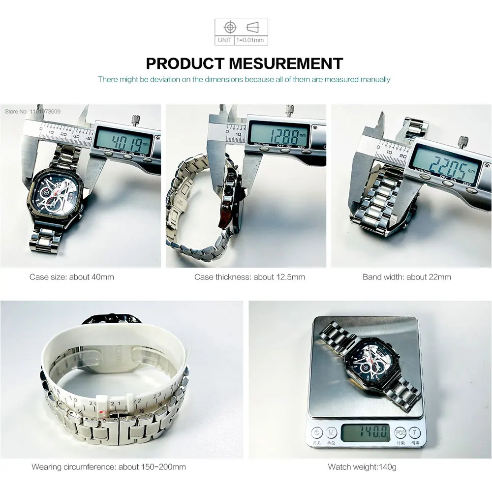 MEGIR Square Dial Quartz Watch Men Fashion Chronograph Stainless Steel Strap Wristwatch with Luminous Hands Auto Date Silver images - 6