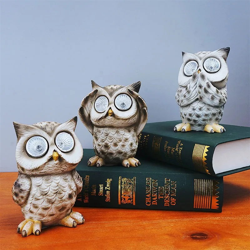 

Three No Owl Solar Lamp Resin Decoration No Look, No Listen, No Speak Three No Small Animal Decoration