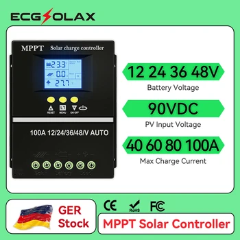 ECGSOLAX 100A 80A 60A 40A MPPT Solar Charge Controller 12V 24V 36V 48V Auto Solar PV Battery Charging Regulator With Dual USB