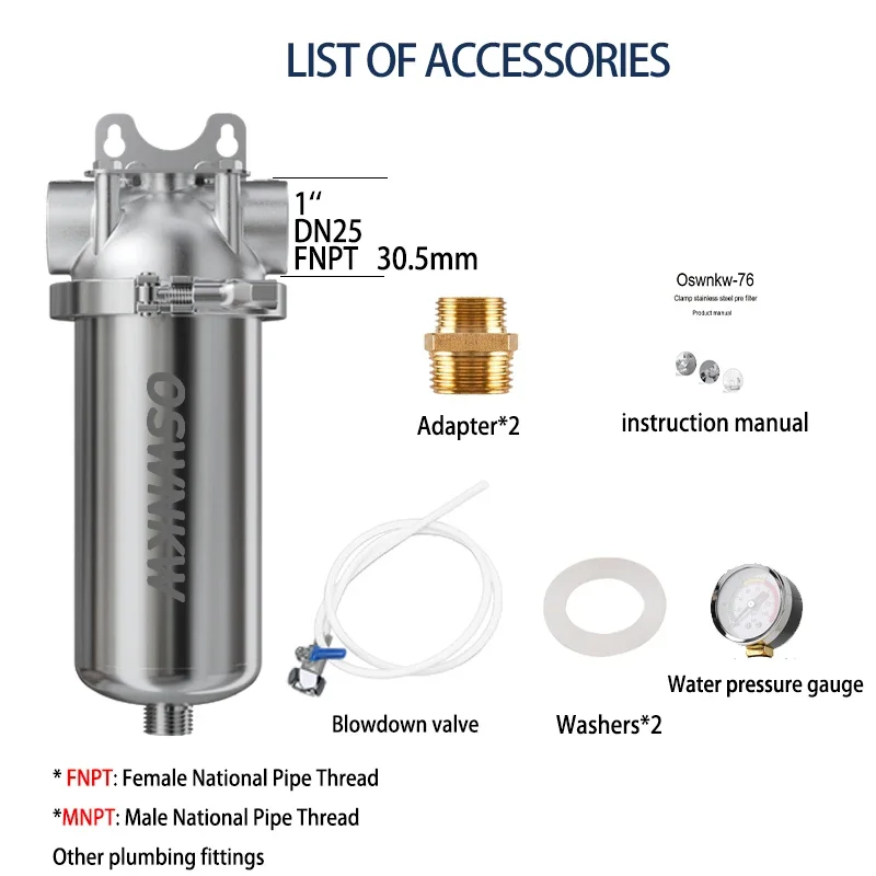 Pre filter Whole house deceleration sedimentation water filter Central pre Purification system 316 stainless steel mesh water filter