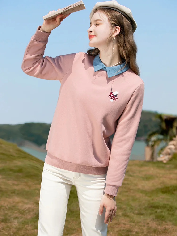 I BELIEVE YOU Warm Fleece Hoodie Polo Collar Patchwork Pullover 2022 Autumn  Winter Women Clothing Thicken Sweatshirts 2224194838 - AliExpress