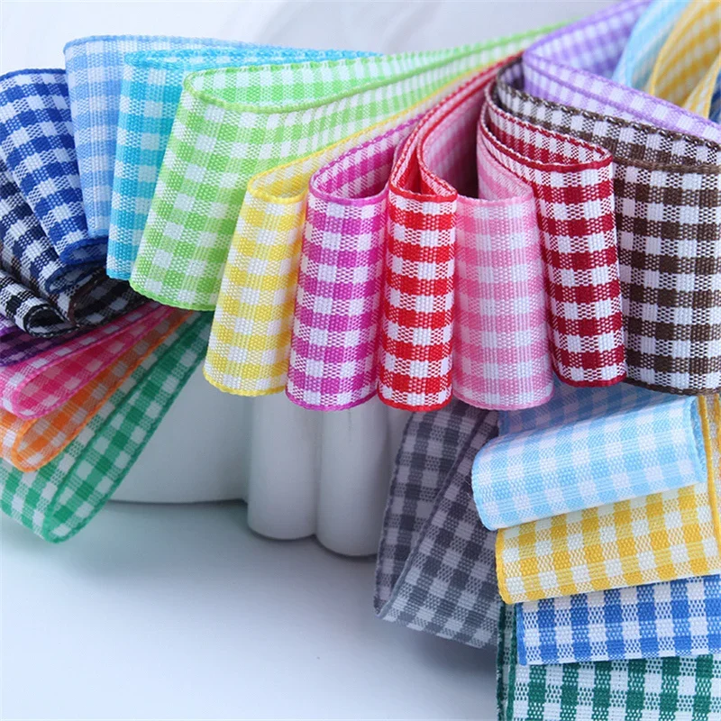 Polyester Ribbon 10mm 25mm Lattice Plaid Ribbons Bow Gift Wrapping 5 yards / lot ribbon decoration,ribbon supplies,wrapping ribbon