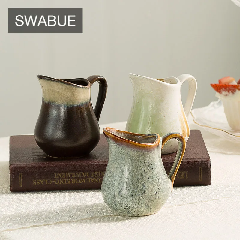 

Kiln Change Ceramic Milk Cup Honey Milk Cup Coffee Milk Pot Cafe Tank Handmade Porcelain Gift Mug 110ML With Handle for Home Use