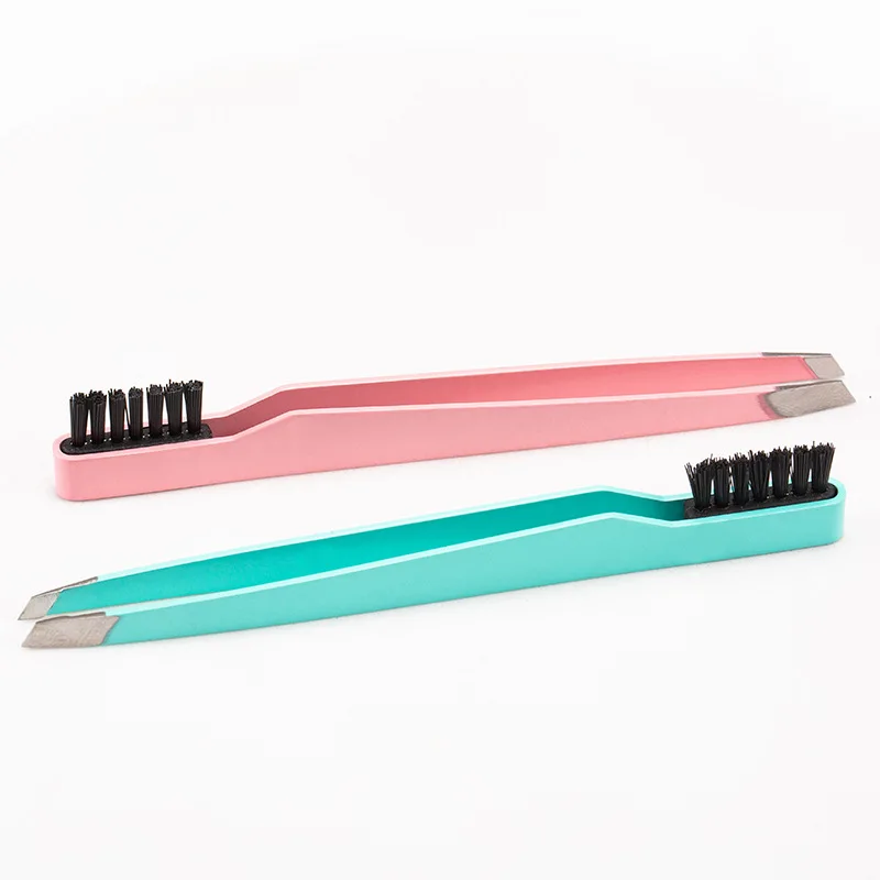 Beauty Tools Stainless Steel 2-in-1 Bristle Brush Eyebrow Clip Bristle Brush Diagonal Tweezers Eyebrow Plucking Tools 4